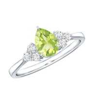 1 Carat Peridot Teardrop Engagement Ring with Diamond Trio