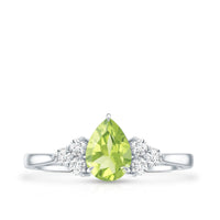1 Carat Peridot Teardrop Engagement Ring with Diamond Trio