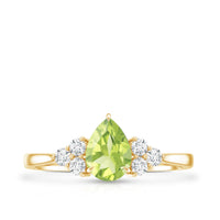 1 Carat Peridot Teardrop Engagement Ring with Diamond Trio