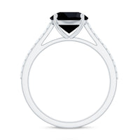 Round Cut Black Onyx Engagement Ring with Diamond Side Stones