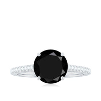 Round Cut Black Onyx Engagement Ring with Diamond Side Stones