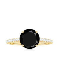 Round Cut Black Onyx Engagement Ring with Diamond Side Stones