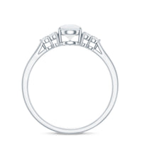 Pear Shape Moonstone Solitaire Ring with Diamond Trio