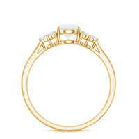 Pear Shape Moonstone Solitaire Ring with Diamond Trio