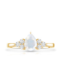 Pear Shape Moonstone Solitaire Ring with Diamond Trio