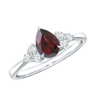 Natural 5X7mm Pear Shape Garnet Engagement Ring with Diamond