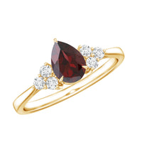 Natural 5X7mm Pear Shape Garnet Engagement Ring with Diamond