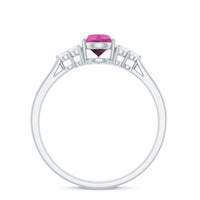3/4 CT Natural Pink Tourmaline Teardrop Solitaire Ring with Diamond Trio
