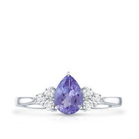 0.8 Carat Pear Shaped Tanzanite Engagement Ring with Diamond Trio
