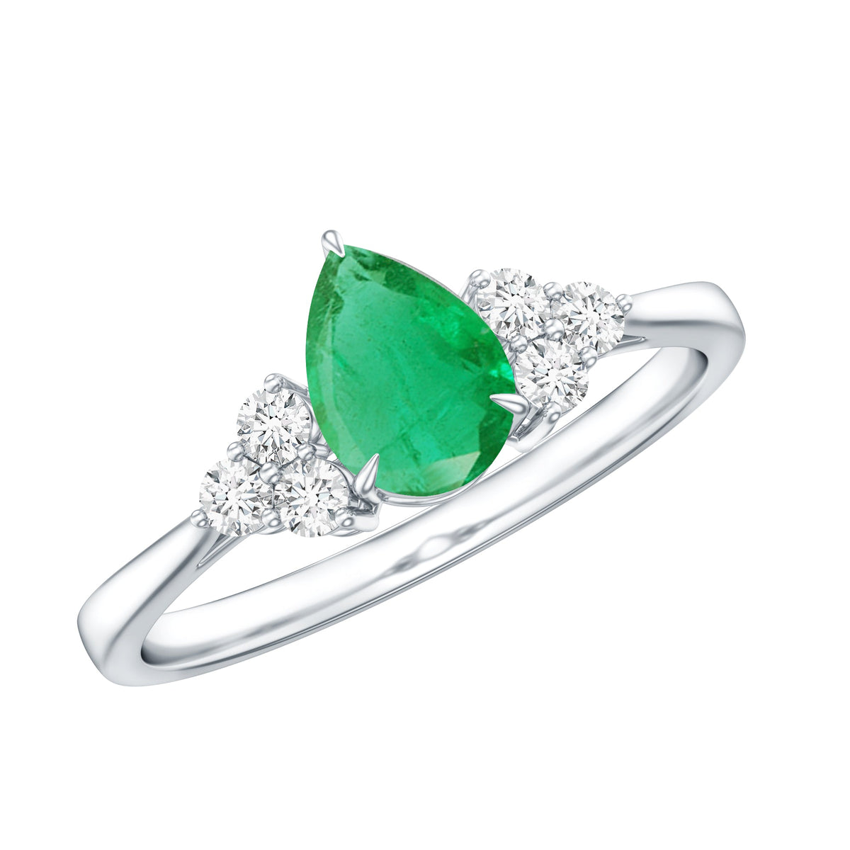 Pear-shaped emerald engagement ring with 0.6 carat AAA quality gemstone and diamond accents, featuring a Rosec Jewels design.