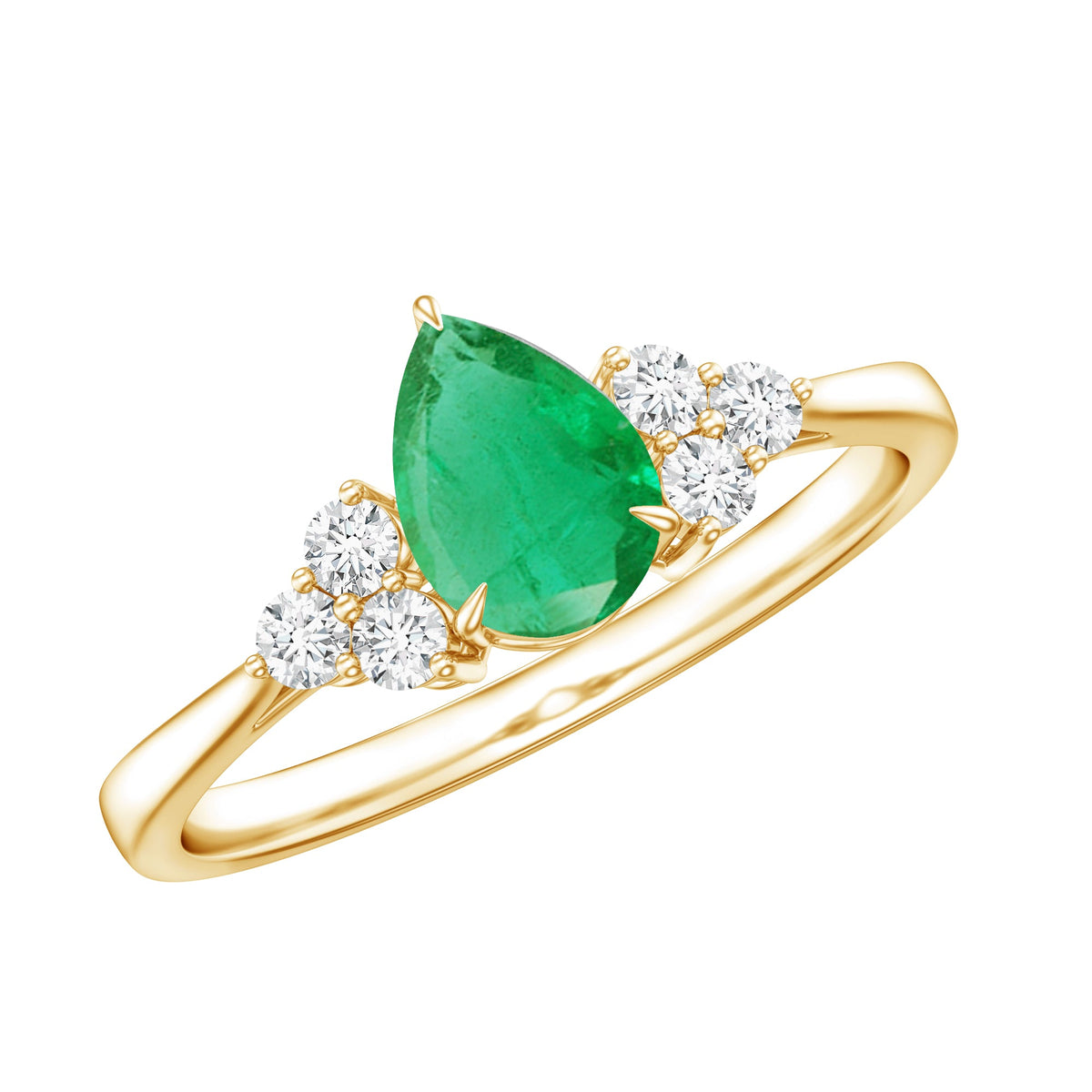 Pear-shaped emerald engagement ring with 0.6 carat AAA quality gemstone and diamond accents, featuring a Rosec Jewels design.