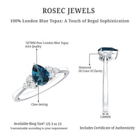 5X7mm Pear Shape London Blue Topaz Engagement Ring with Diamond Trio