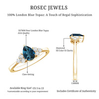 5X7mm Pear Shape London Blue Topaz Engagement Ring with Diamond Trio