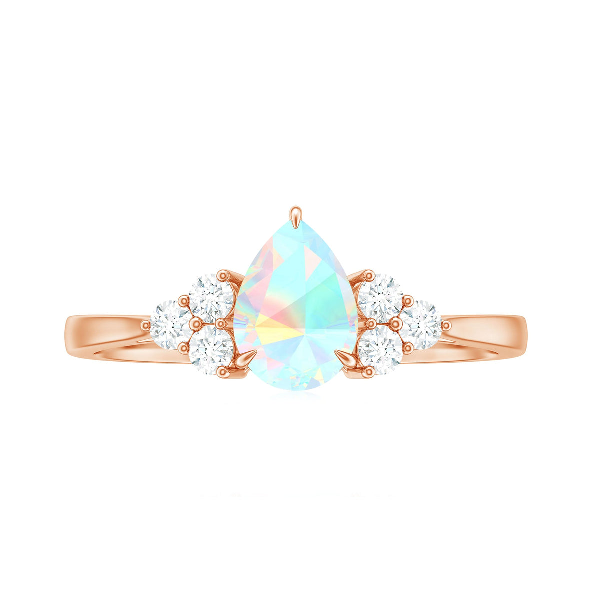 Certified Real Opalescent Pear Shaped Engagement Ring with Diamond Trio