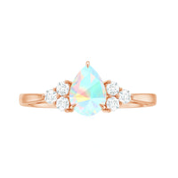 Certified Real Opalescent Pear Shaped Engagement Ring with Diamond Trio