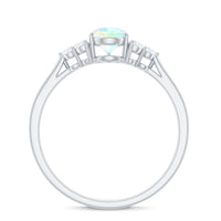 Certified Real Opalescent Pear Shaped Engagement Ring with Diamond Trio