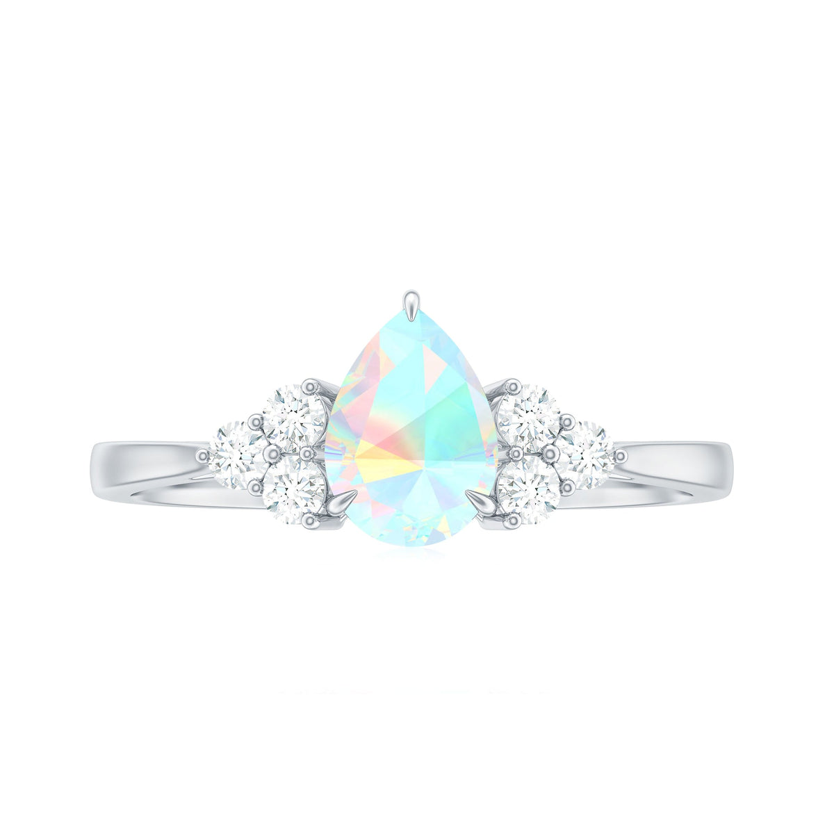 Certified Real Opalescent Pear Shaped Engagement Ring with Diamond Trio