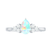 Certified Real Opalescent Pear Shaped Engagement Ring with Diamond Trio