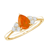 Pear-shaped fire opal engagement ring with a 0.6 carat gemstone and diamond trio accents by Rosec Jewels