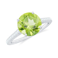 Natural 2 Carat Peridot Solitaire Engagement Ring with Diamond