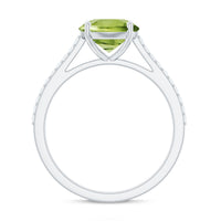 Natural 2 Carat Peridot Solitaire Engagement Ring with Diamond