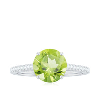 Natural 2 Carat Peridot Solitaire Engagement Ring with Diamond
