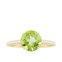 Natural 2 Carat Peridot Solitaire Engagement Ring with Diamond
