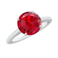 Certified Lab Ruby Solitaire Engagement Ring with Diamonds