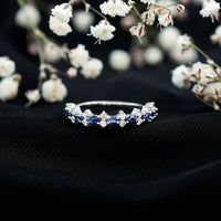 Real Blue Sapphire and Diamond Half Eternity Ring for Women