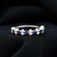 Real Blue Sapphire and Diamond Half Eternity Ring for Women