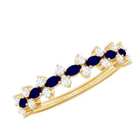 Real Blue Sapphire and Diamond Half Eternity Ring for Women