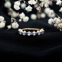 Real Blue Sapphire and Diamond Half Eternity Ring for Women