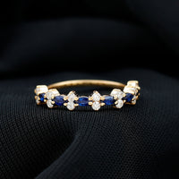 Real Blue Sapphire and Diamond Half Eternity Ring for Women