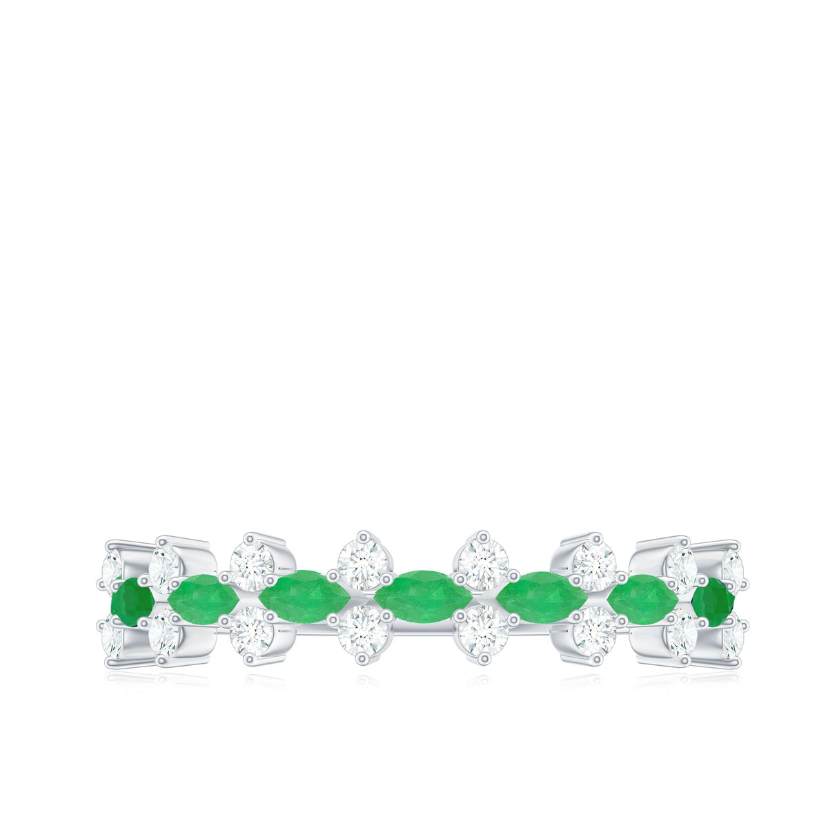 Genuine Emerald and Diamond Half Eternity Ring for Women