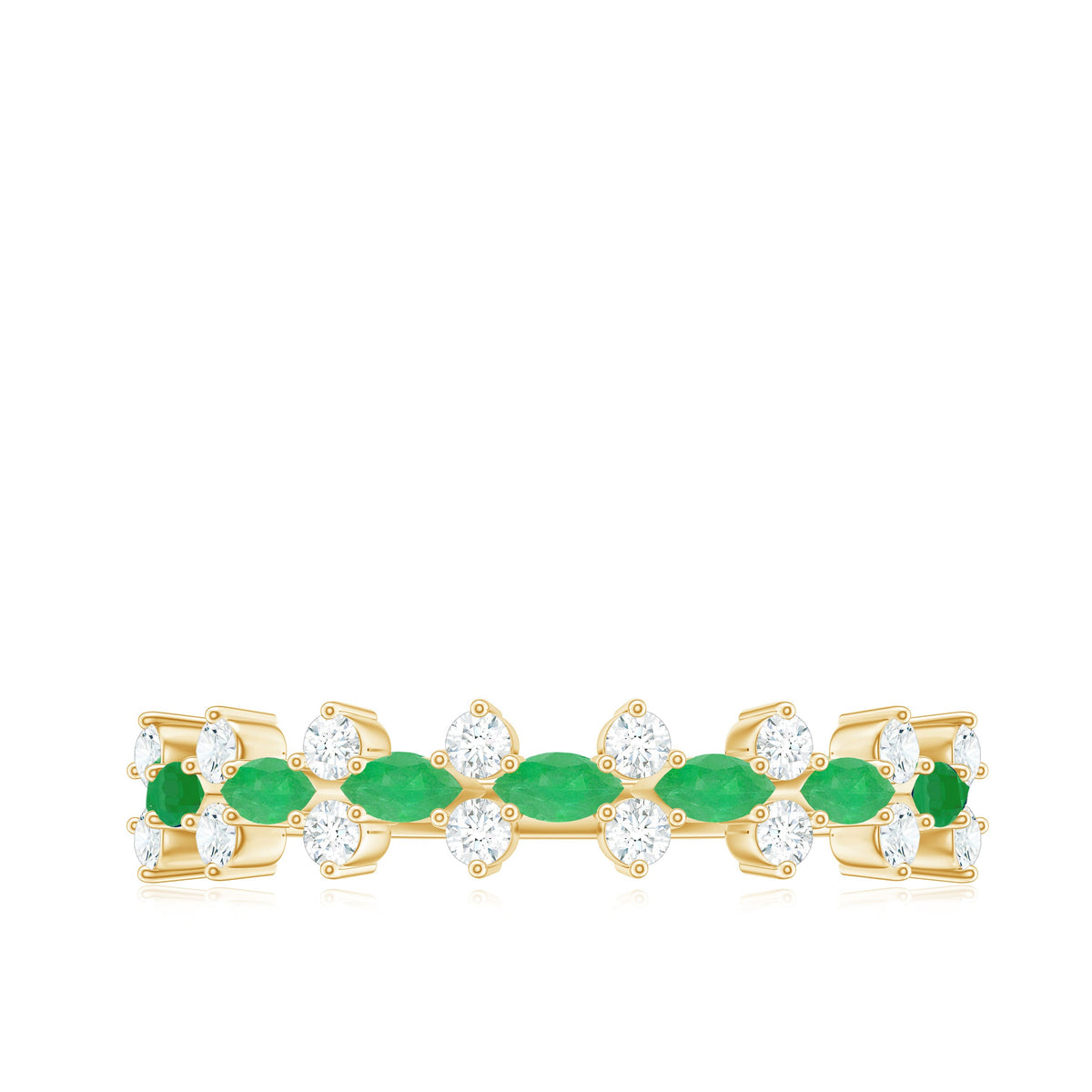 Genuine Emerald and Diamond Half Eternity Ring for Women