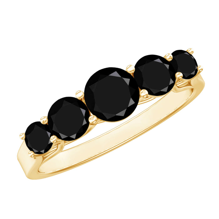 Black Onyx Trellis Set 5 Stone Ring by Rosec Jewels, featuring a graduated style with elegant design and polished finish.