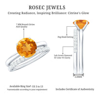 Natural Citrine Wedding Bridal Ring Set with Diamond