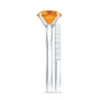 Natural Citrine Wedding Bridal Ring Set with Diamond