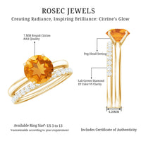 Natural Citrine Wedding Bridal Ring Set with Diamond