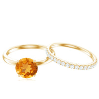 Natural Citrine Wedding Bridal Ring Set with Diamond