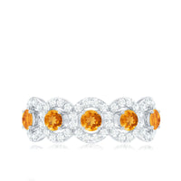 Certified Natural Citrine Diamond Half Eternity Band for Anniversary