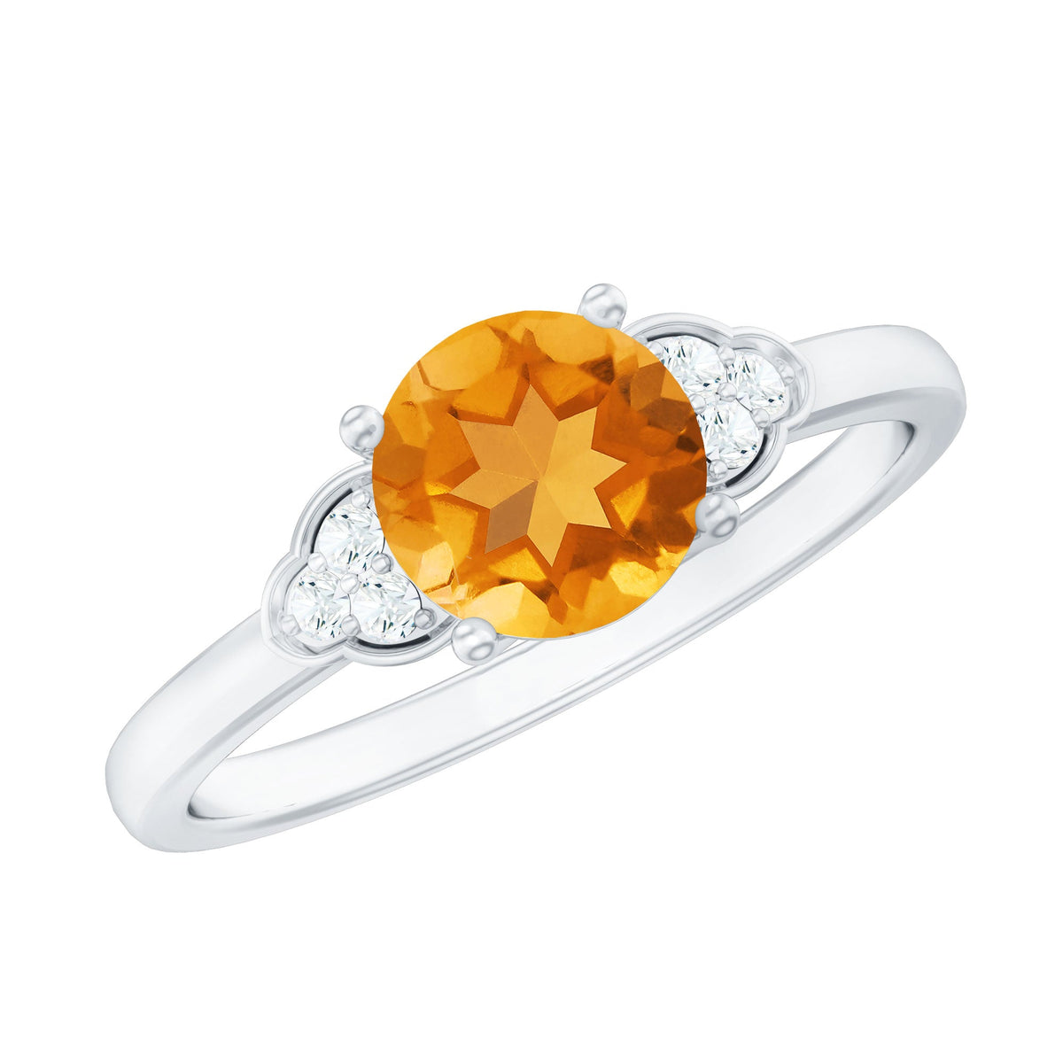 Natural 7mm Citrine Engagement Ring with Diamond Trio