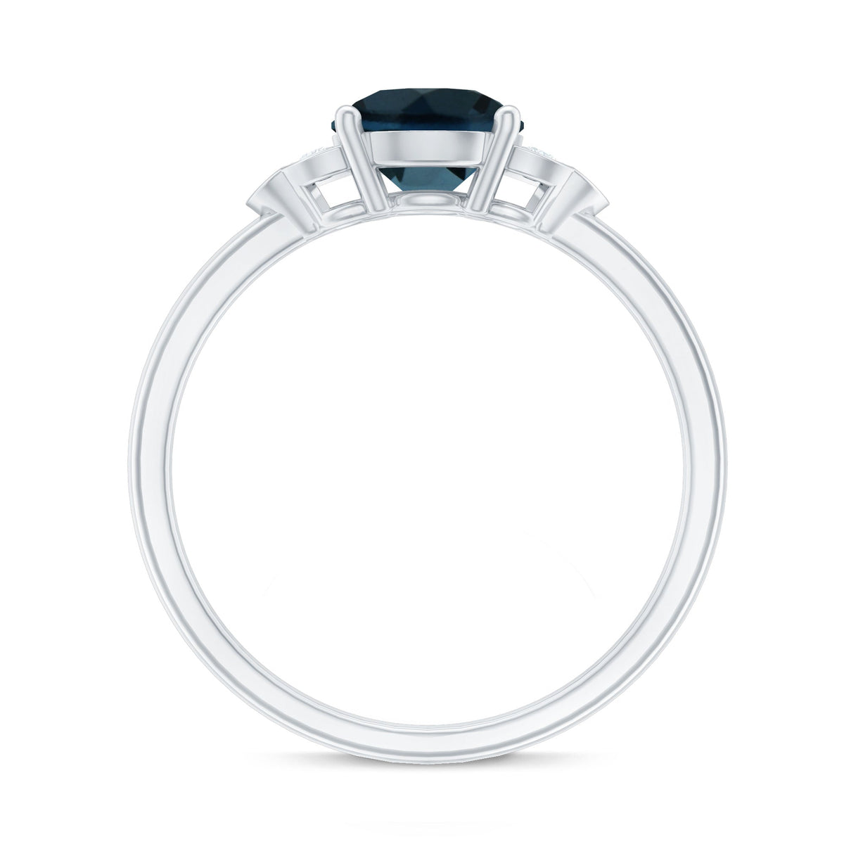 7 mm London Blue Topaz Solitaire Engagement Ring with Diamond Trio