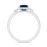 7 mm London Blue Topaz Solitaire Engagement Ring with Diamond Trio