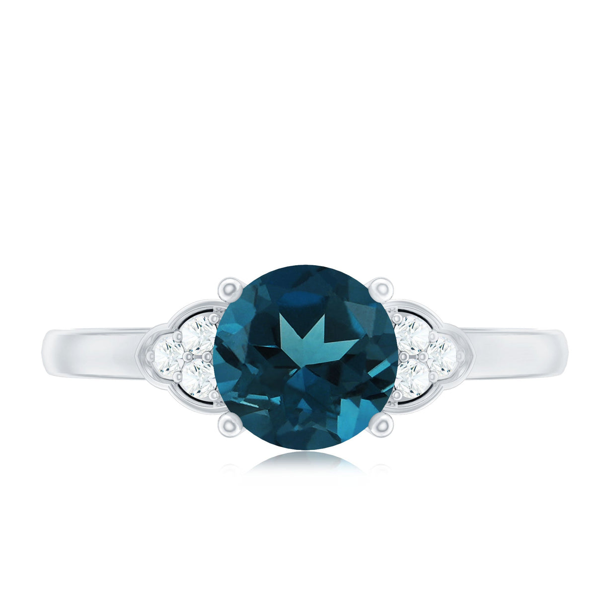 7 mm London Blue Topaz Solitaire Engagement Ring with Diamond Trio