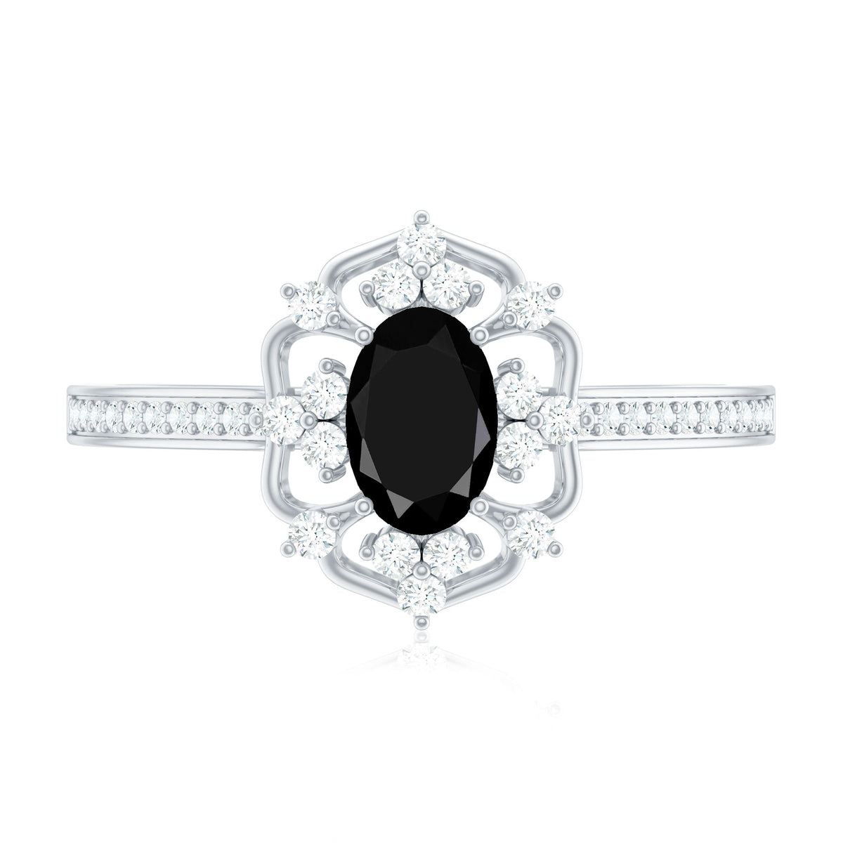 Certified 4X6mm Black Onyx Vintage Inspired Engagement Ring with Diamond