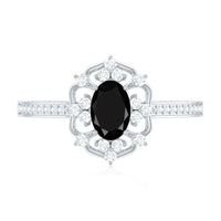 Certified 4X6mm Black Onyx Vintage Inspired Engagement Ring with Diamond