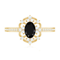 Certified 4X6mm Black Onyx Vintage Inspired Engagement Ring with Diamond