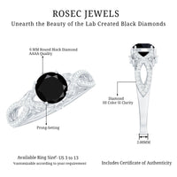 1.3 Carat Lab Grown Black and White Diamond Engagement Ring with Crossover Shank