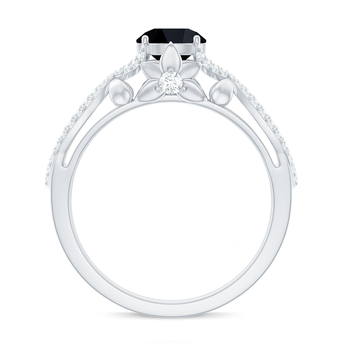 1.3 Carat Lab Grown Black and White Diamond Engagement Ring with Crossover Shank